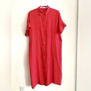 MNG by Mango Red Striped Midi Button Up Dress in Large